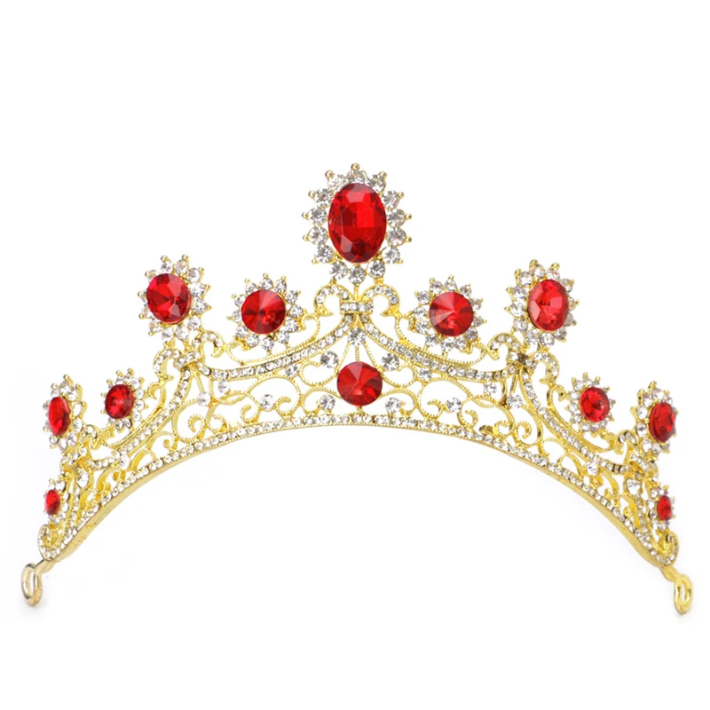 Свадебная Золотая красная тиара Стразы для невесты повязка на голову корона
