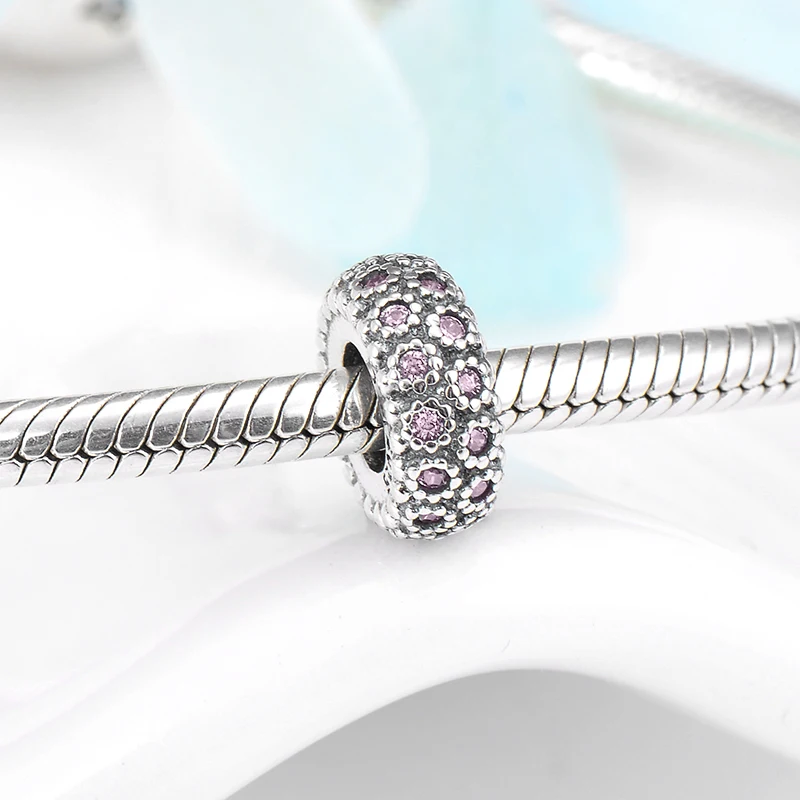 Новинка серебро 925 пробы элегантный розовый цветок CZ пробка силиконовый шарик