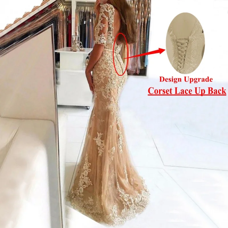 

2021 New Long Mermaid Evening Dress Lace Appliques Robe De Soiree longue Formal Party Gown Popular Plus Size Modest Custom Made