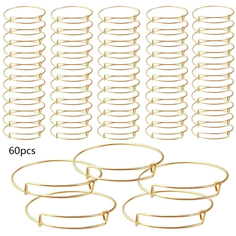 

60Pcs DIY Expandable Bracelets Adjustable Wire Bracelets Blank Beading Bangles 6XDA