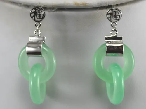 + Светильник зеленый нефрит 925 пробы серебро двойной круг ювелирные изделия