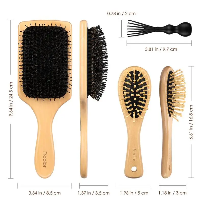 

Eco-friendly Massage Boar Bristle Hair Brush Set Handheld Anti-static Hair Cleaner Kit for Styling Straightening Detangling