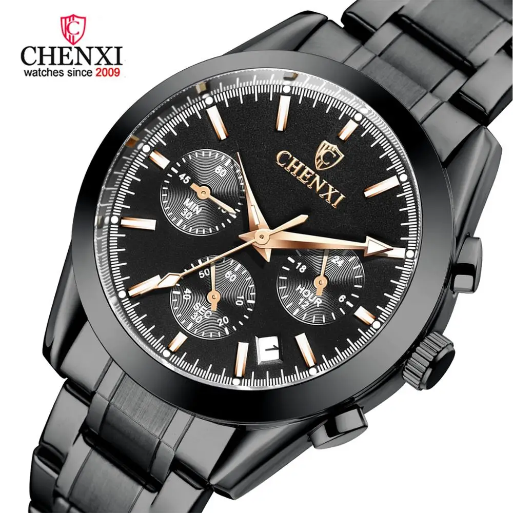 Стильные мужские спортивные часы черные стальные водонепроницаемые женские