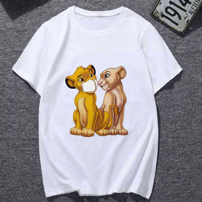 

2020 Women's Spring and Summer T-shirt Female Short-Sleeved Female Student Cartoon Lion Mask Printing Women's Clothing