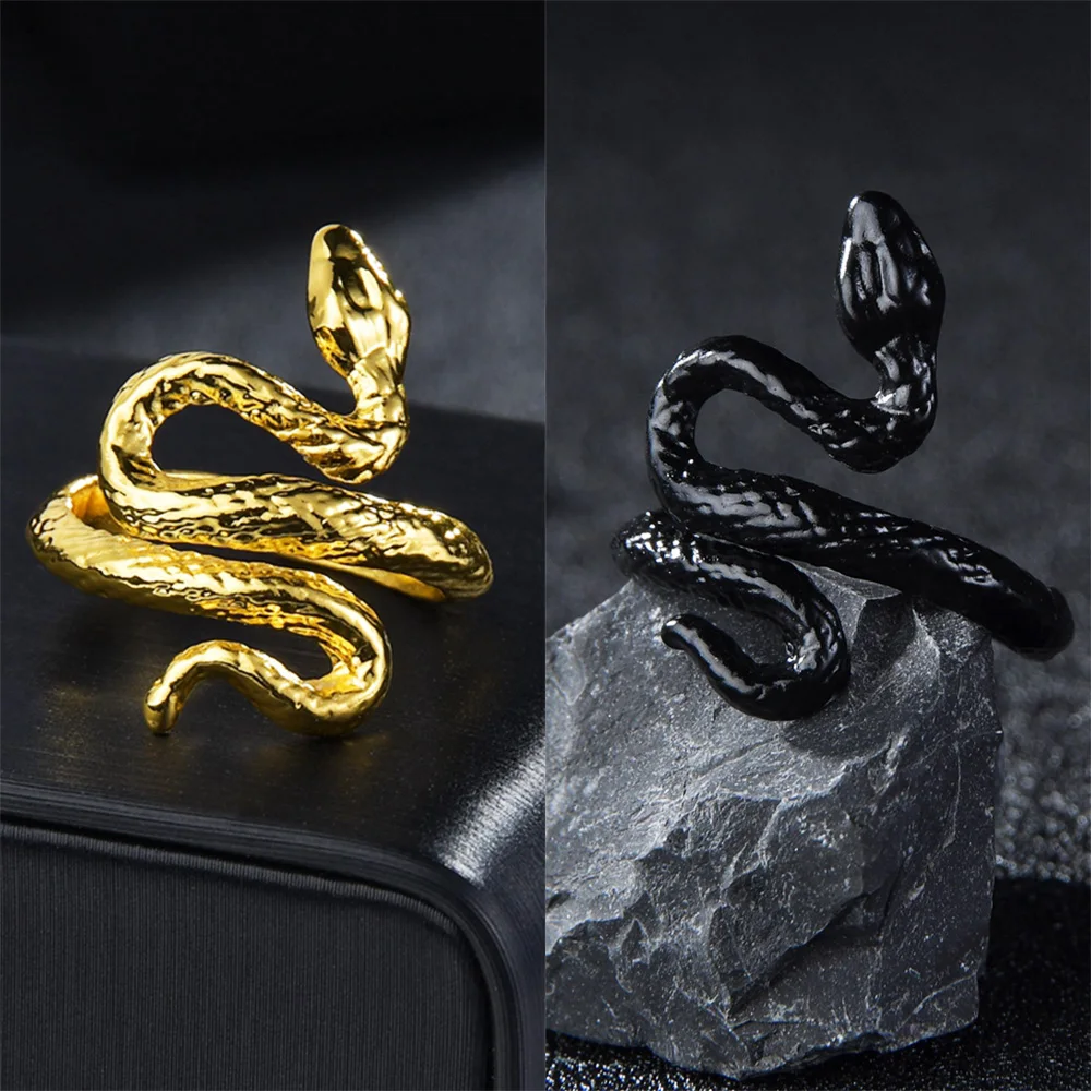 

2021Trendy Gold Color Vintage Retro Exaggerated Snake Ring Women Men Punk Open Size Adjustable Ring Jewelry Gift