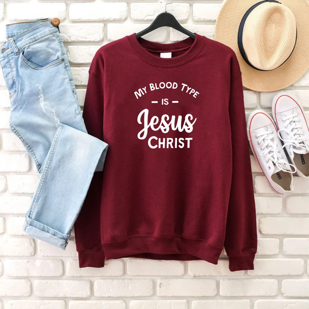 

My blood type is Jesus Christ Christian Apparel Religious Jesus Let's pray sweatshirt hipster vintage slogan pullovers P038