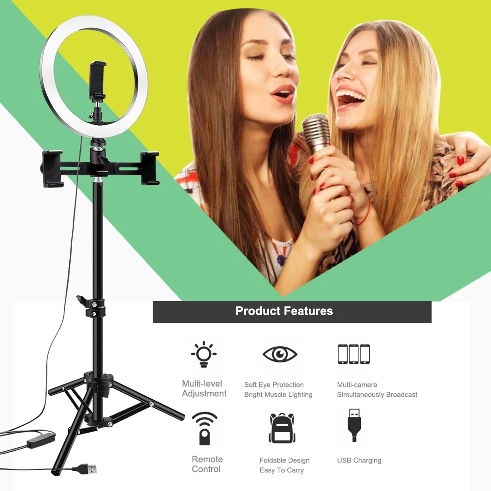 Кольцевой светильник 26 см/10 дюймов кольцевой для селфи светодиодный
