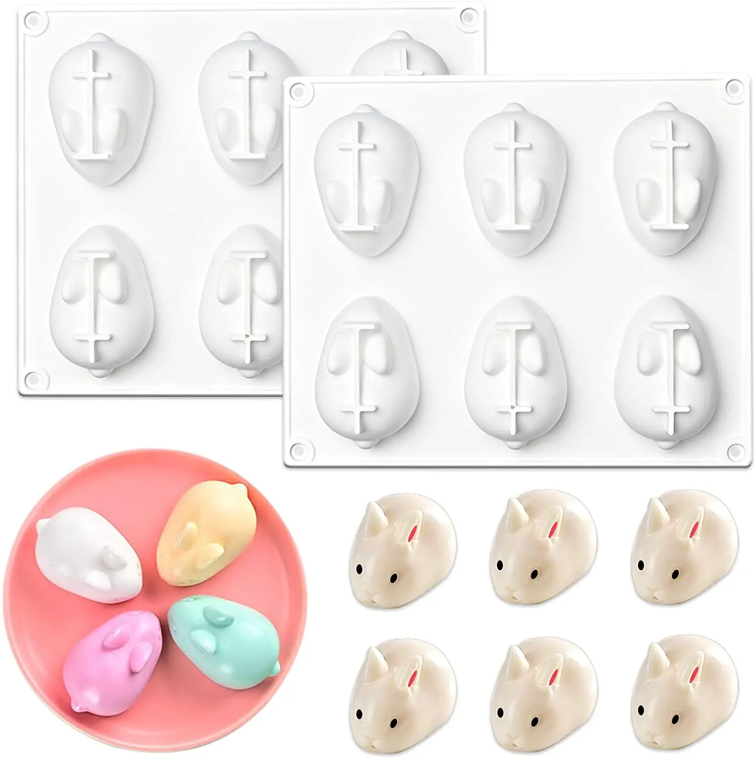 

3D 6-Cavity Creative Food Grade Silicone Rabbit Ice Cream Mold Mousse Cake Chocolate Soap Baking Utensils