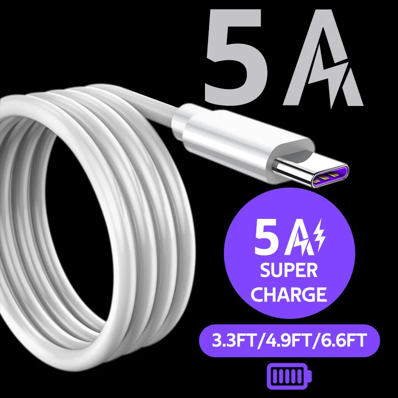 baixin 5A USB Type C Cable For Huawei P30 P20 Pro lite Mate20 10 Pro P10 Plus lite USB C Type C Super Charger White/Black Cable