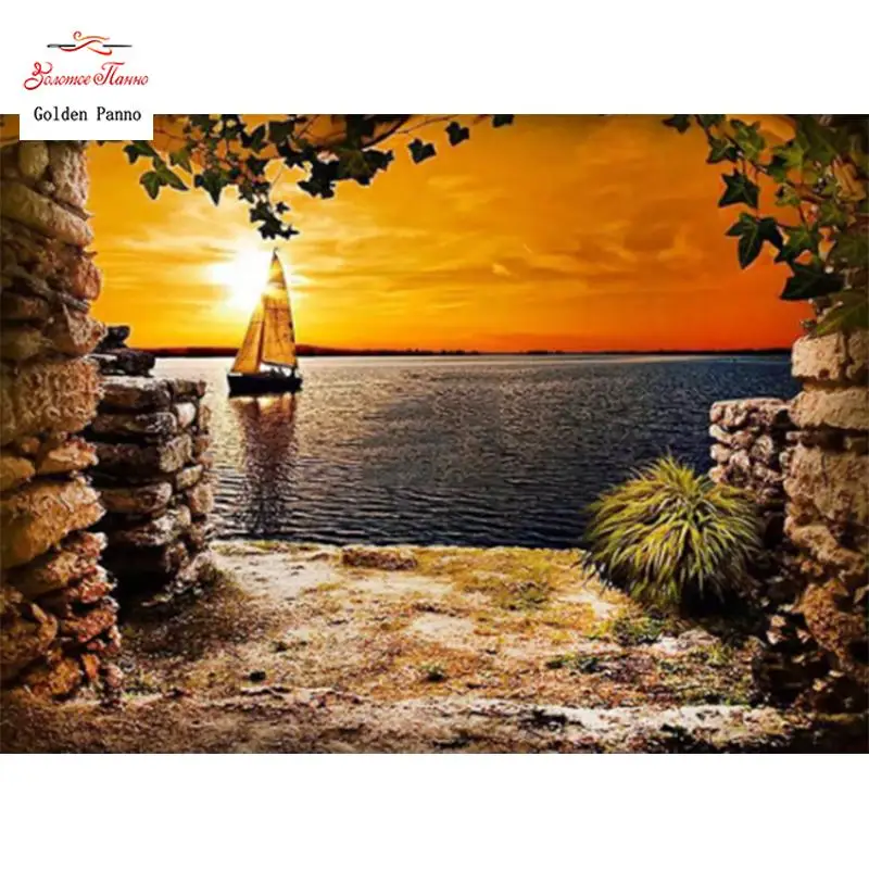 Diamond painting sunset square Sea Diamond embroidery mosaic home landscape decoration