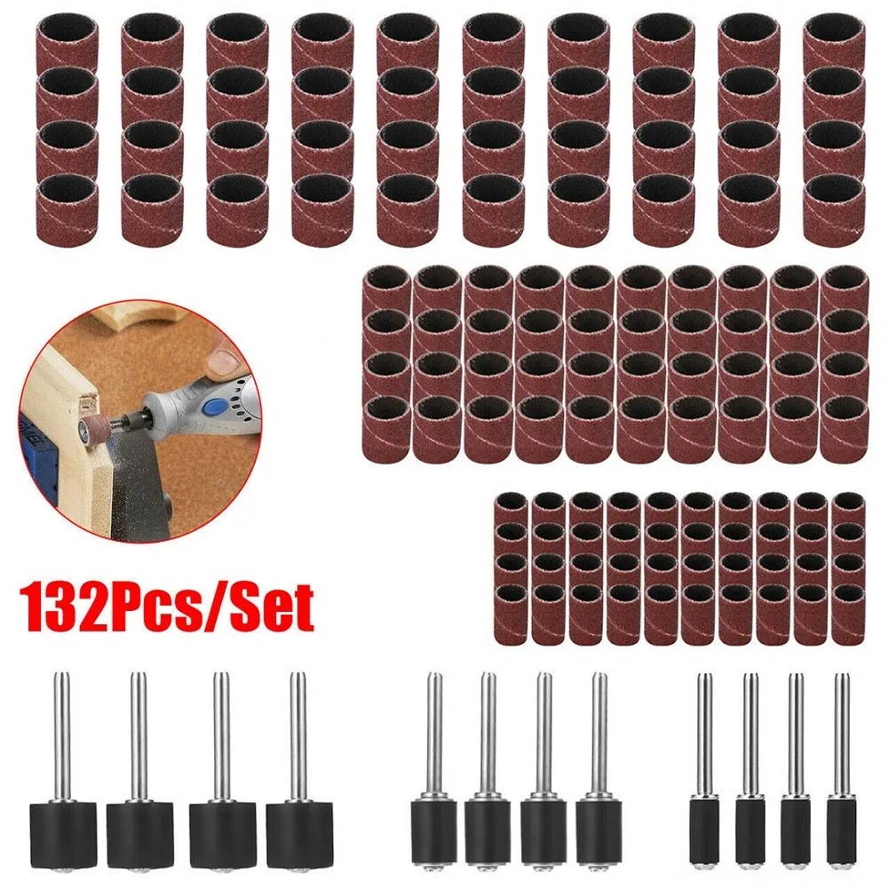132Pcs Polishing Wheel Sanding Bands Drum Sleeve Grit Mandrel For Rotary Tool Kit Accessories High Quality | Инструменты