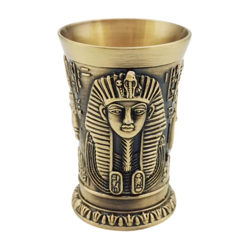 

3 Pcs Lot Ancient Egypt Myth Retro Antique Copper Cup Liquor Spirits Bar Shot Glass 3D Relief Artwork Cocktail Small Wine Glass