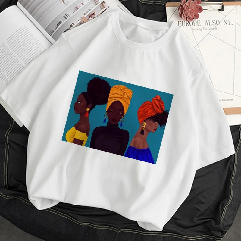 

Summer Women T-shirt Cool Melanin Hip Hop Black Girl Print Harajuku Aesthetic Graphic Clothes Female Tumblr Tees Tops