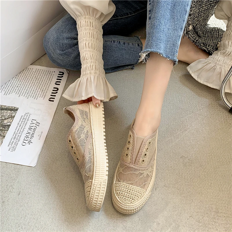 

Shoes Female Footwear Casual Sneaker Round Toe Slip-on All-Match Dress Summer Slip On Breathable New Leisure Solid Fisherman Cot