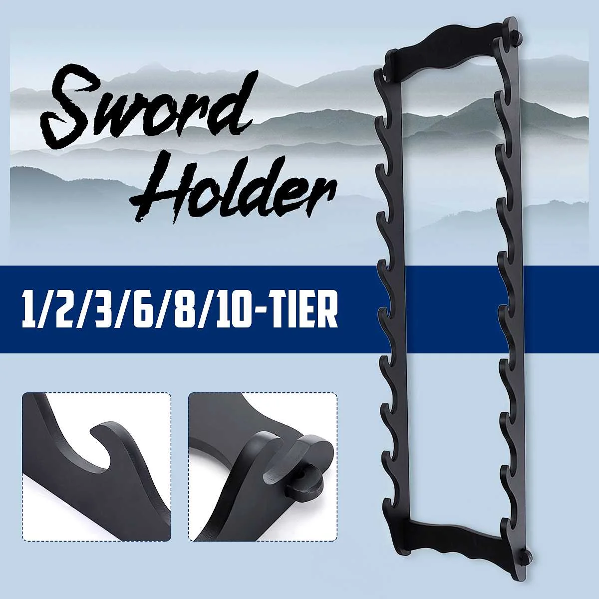 Japanese Samurai Sword Holder Black Wood Katana Stand Hanger Bracket Rack Display Wall-mount | Дом и сад