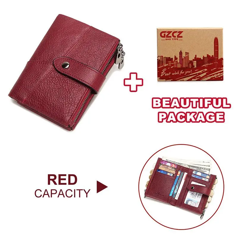 GZCZ Rfid кошелек из натуральной кожи для мужчин Crazy Horse кошельки короткий кошелек для монет мужская сумка для денег дизайнерский мини красный Walet качество - Цвет: Red M Box