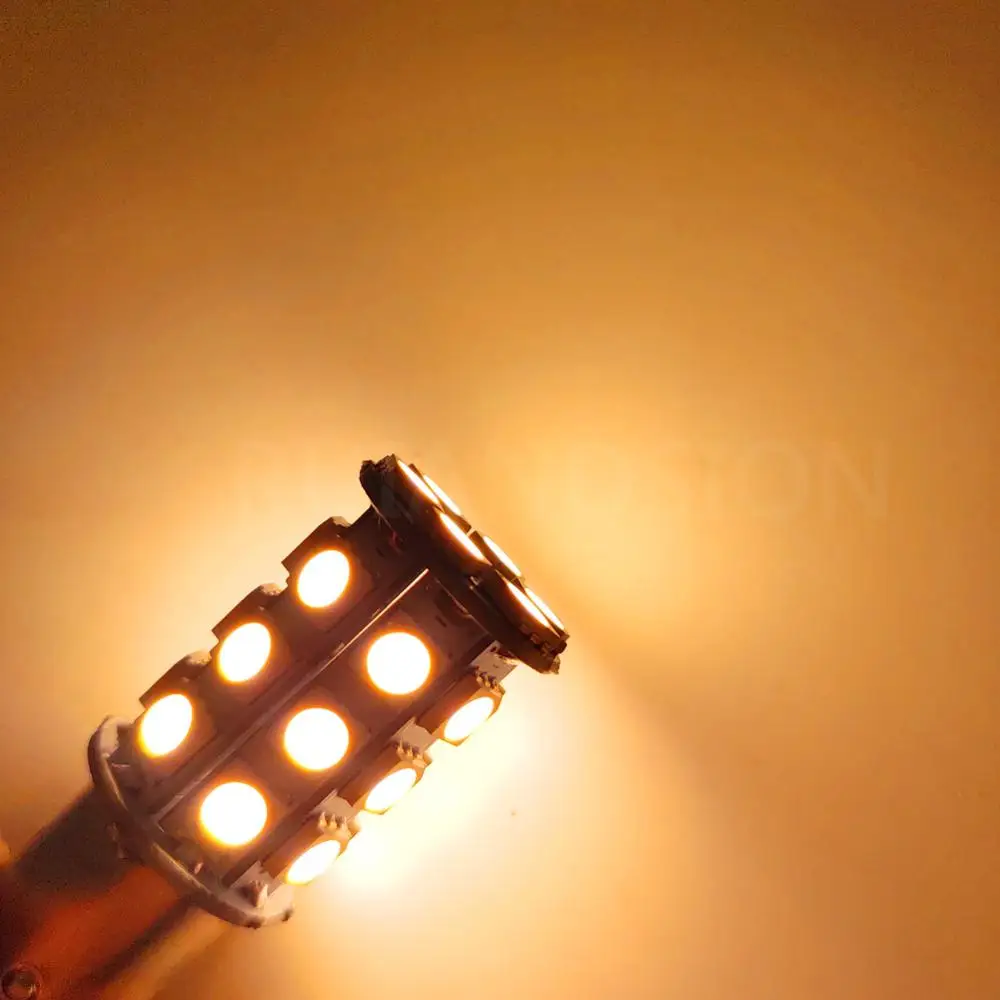 

2 pcs BA15S 1156 5050 Car Turn singal light 27smd HQ chips Motor Rear Reverse LED bulb 6-30V/12V/24V Yellow Amber