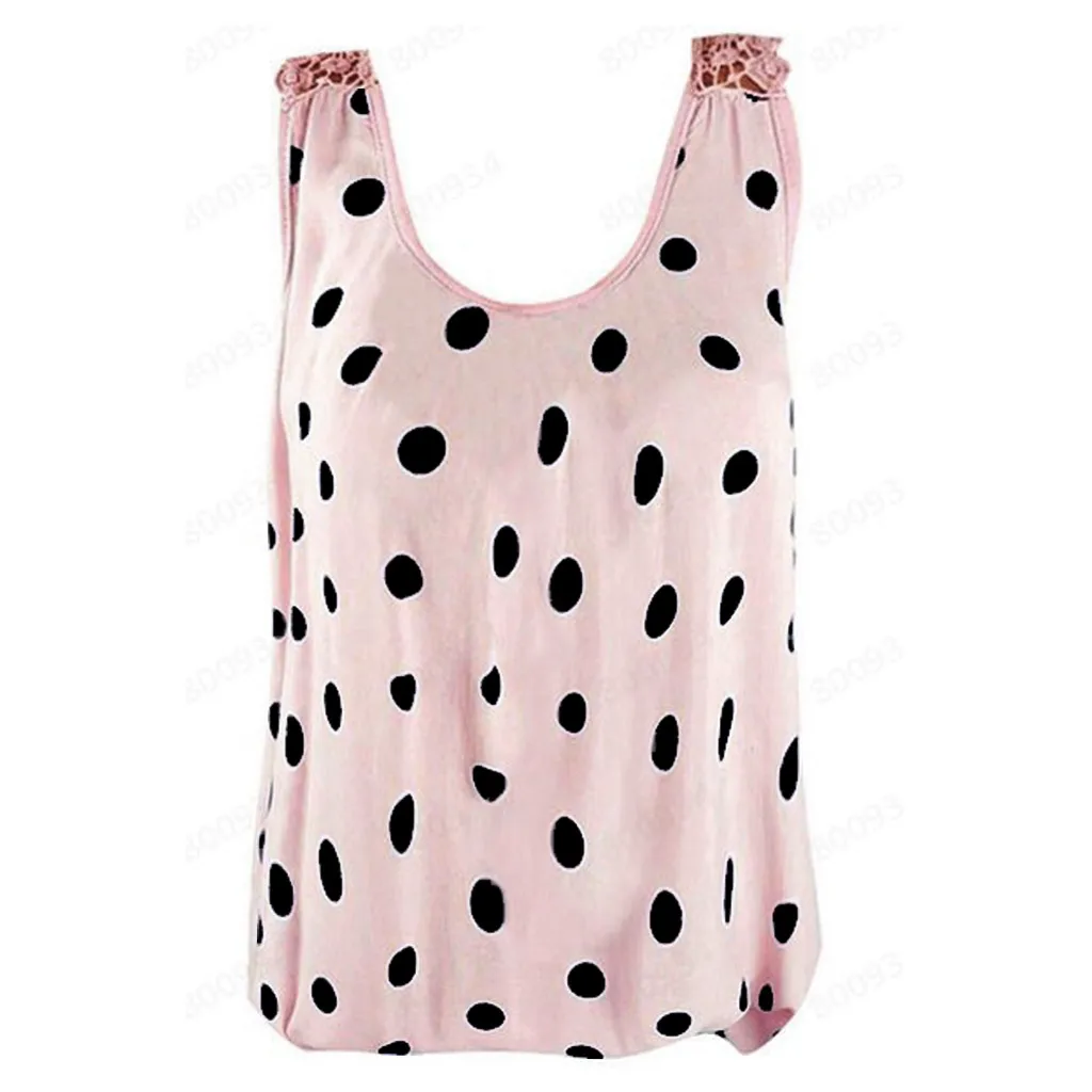 2019 летние женские модные повседневные кружевные топы в горошек без рукавов с