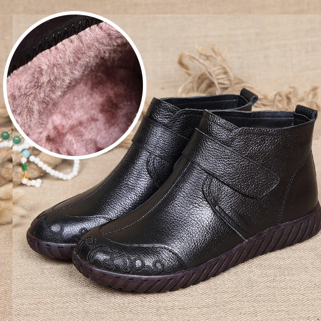 Zapatos mujer; женские зимние ботинки из натуральной кожи; женские ботильоны ручной работы на молнии в стиле ретро; сезон зима-весна; женская обувь; g934 - Цвет: black fur