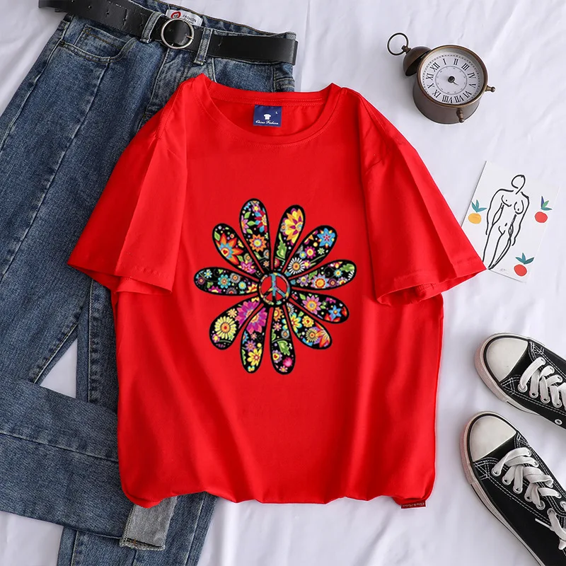 

WK Colorful Sunflower T Shirt Women Summer Casual Tshirts Tees Harajuku Korean Style Graphic Tops Kawaii Female T-shirts Cothing