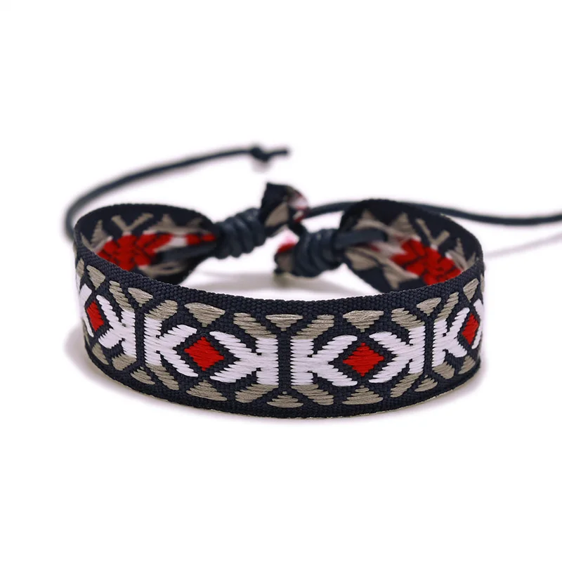 

New retro ethnic style accessories jacquard webbing braided bracelet pattern hand rope geometric figure woman bracelet wholesale