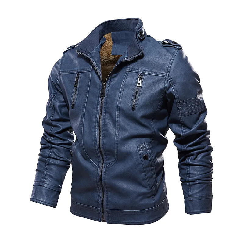 

Luxury Genuine Leather Jacket Dermis Coat 4xl Blue Biker Jackets Mens Motorcycle Stand Zipper Leather Jacket Coats Plus Size