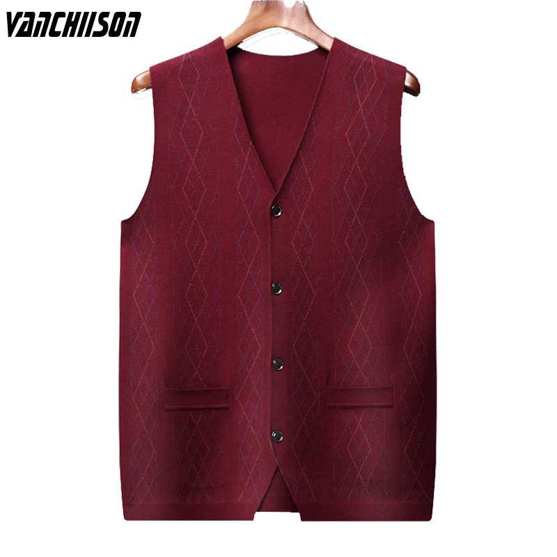 Мужской бархатный Трикотажный жилет высшего качества 55% пуговицы без рукавов для