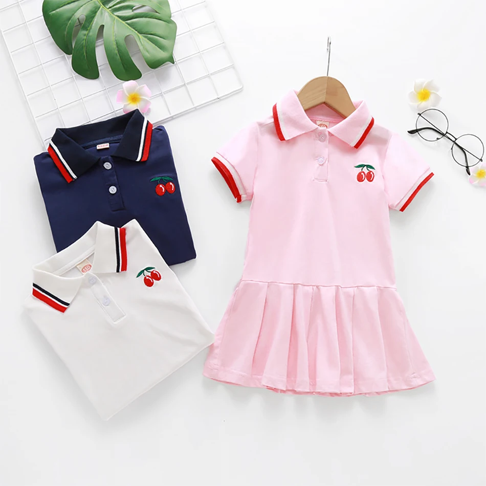 

Girl Dress 2021 Patchwork Children Party Dress Fashion CuteBirthdays Clothes Children Dress Summer Cherry embroidery