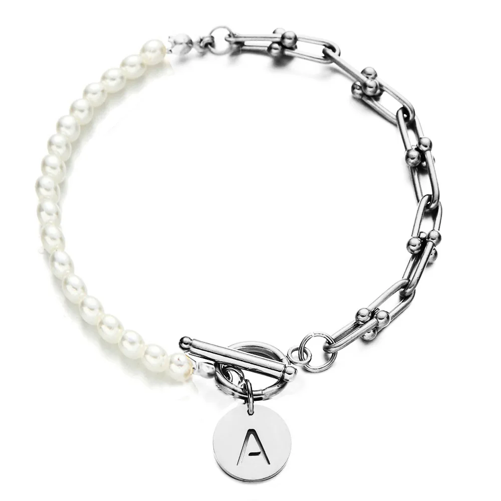 

Initial Charm Bracelets Gold Silver Color Stainless Steel 26 Letters Alphabet Bracelet for Women Girls New Fashion Jewelry A347