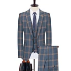 Пиджак и брюки, жилет, комплект из трех предметов, мужской деловой Повседневный модный костюм из трех предметов в клетку, куртка, брюки, жилет, 2022