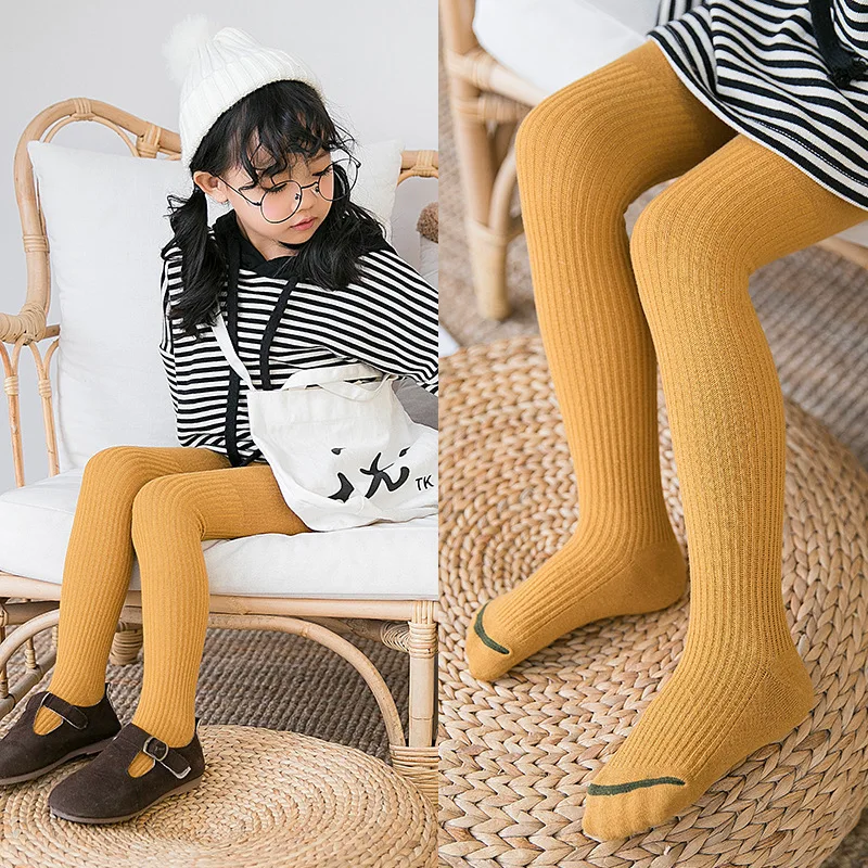 Осенне-весенние детские колготки для девочек хлопковые однотонные леггинсы