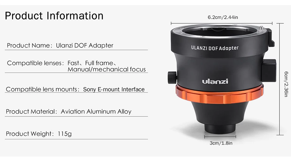 Адаптер Ulanzi DOF E Mount Full Frame camera Lens Adapter адаптер для смартфонов SLR/DSLR& cinema Lens Adapter для телефонов iPhone Andriod