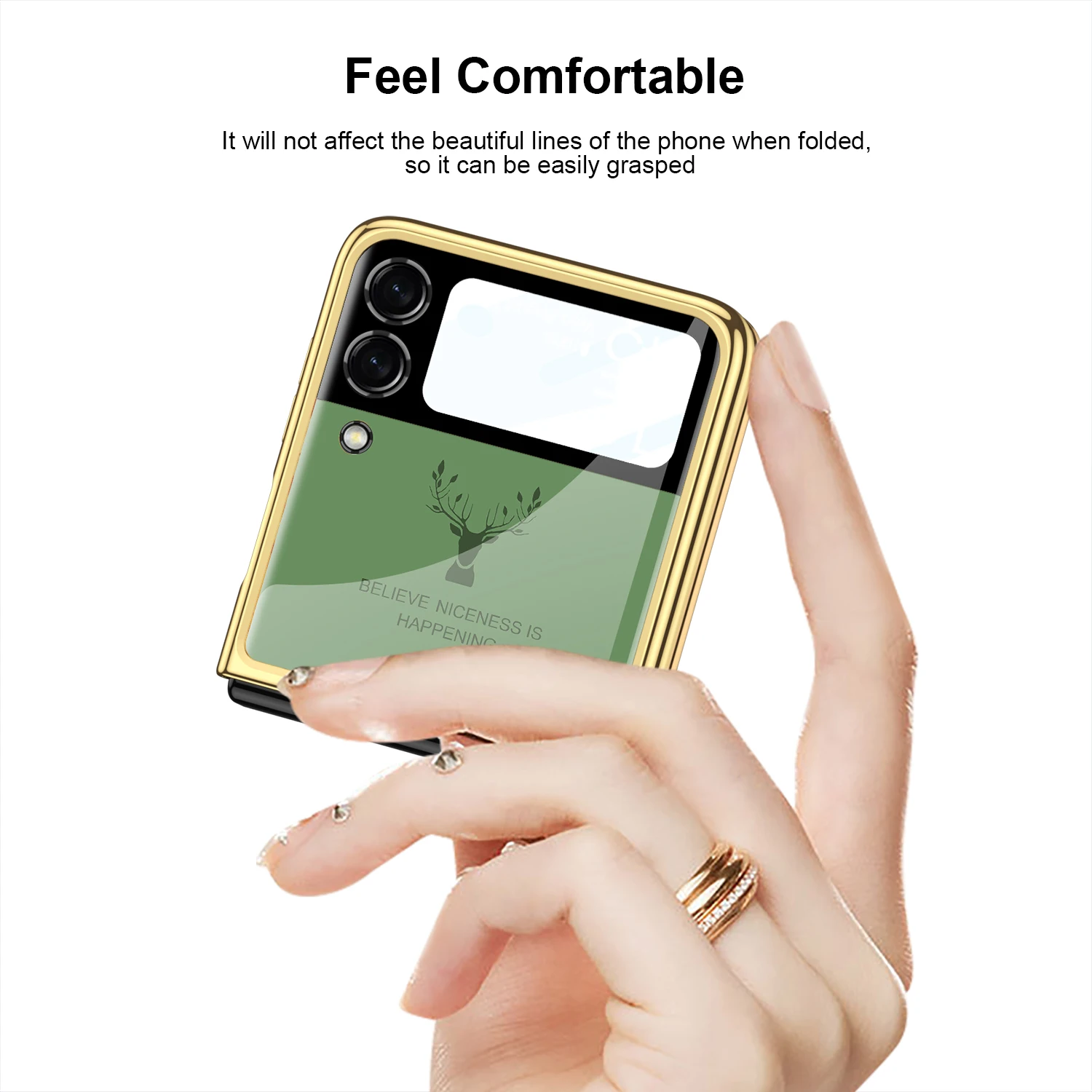 Cartoon Deer Phone Case For Samsung Galaxy Flip 3 Tempered Glass Shell Shockproof Protective Scratch Proof Flip Cover Case Gift