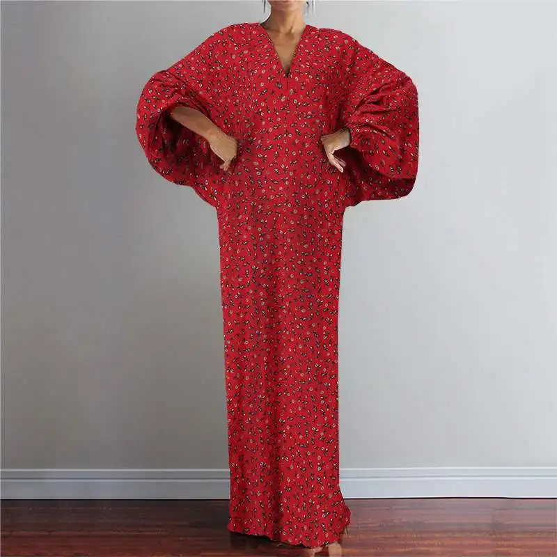 

Платье женское в богемном стиле, винтажное пикантное Макси-платье с глубоким V-образным вырезом и цветочным принтом, повседневный пляжный с...