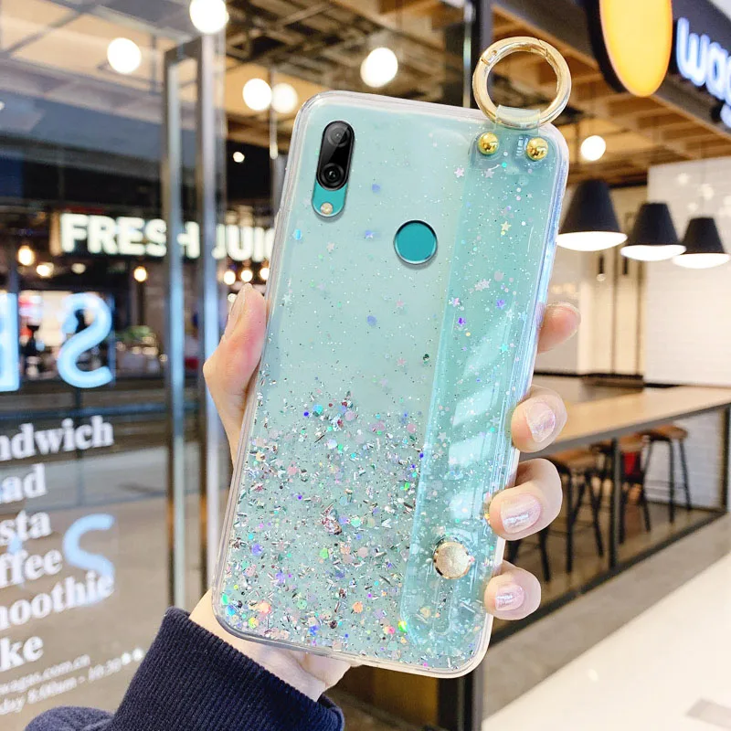 

P30 Lite P40 Case For Huawei P30 Pro P10 Plus P Smart Plus 2019 Y9 P9 P8 Lite Z 2018 2020 Glitter Star Wrist Strap Phone Case