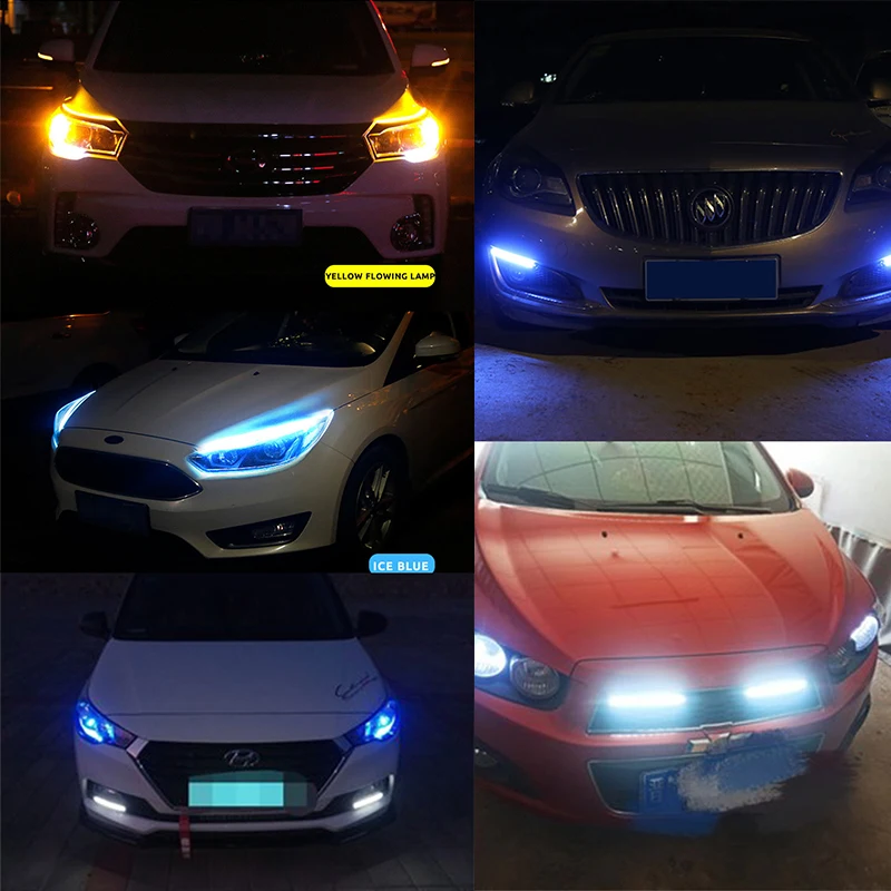 2x авто DRL Светодиодный дневной светильник потока желтый указатель поворота белый