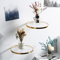 circular iron glass wall hanging shelf gold potted plant shelf bookshelf modern home decor accessories wall decor