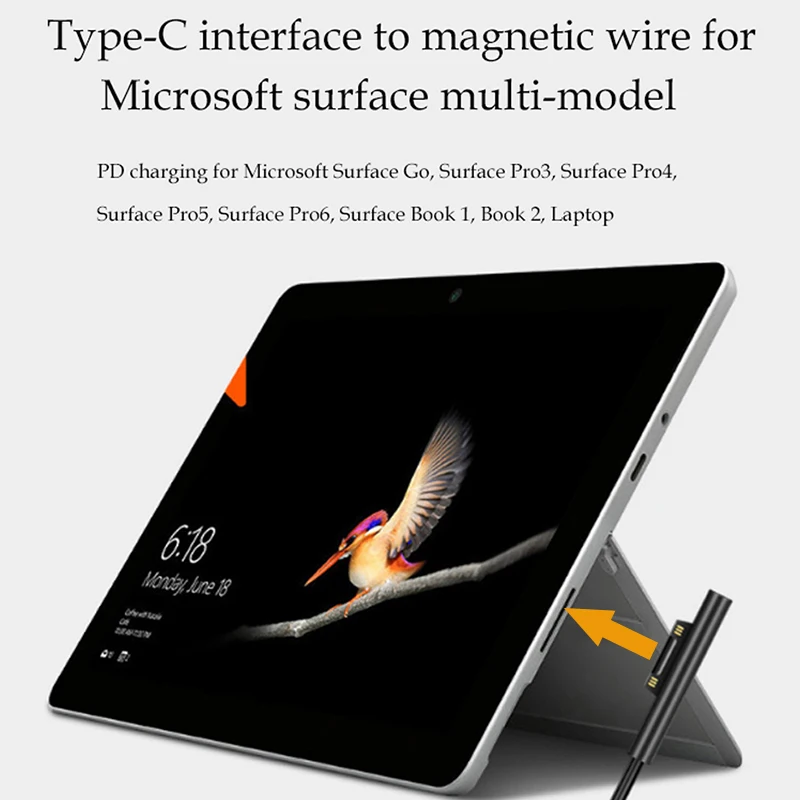 USB TYPE C PD зарядный кабель для Microsoft Surface Pro 7/6/5/4/3 Go Book Tablet совместимый с зарядным