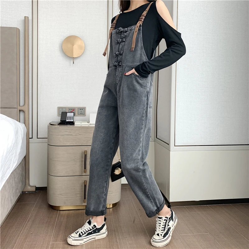 Комбинезон женский джинсовый в винтажном стиле комбинезон на подтяжках