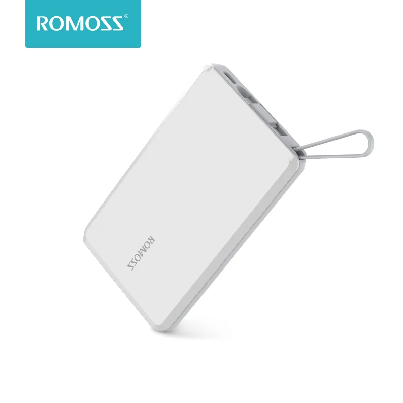 ROMOSS QS05 5000 мАч Внешний аккумулятор со встроенным кабелем Micro USB внешний аккумулятор Размер портативное зарядное устройство для iPhone