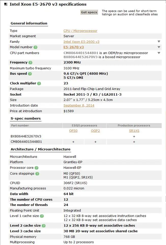 Ксеон E5 2670 V3 Процессор 2670V3 SR1XS 2 30 ГГц с возможностью погружения на глубину до м 12