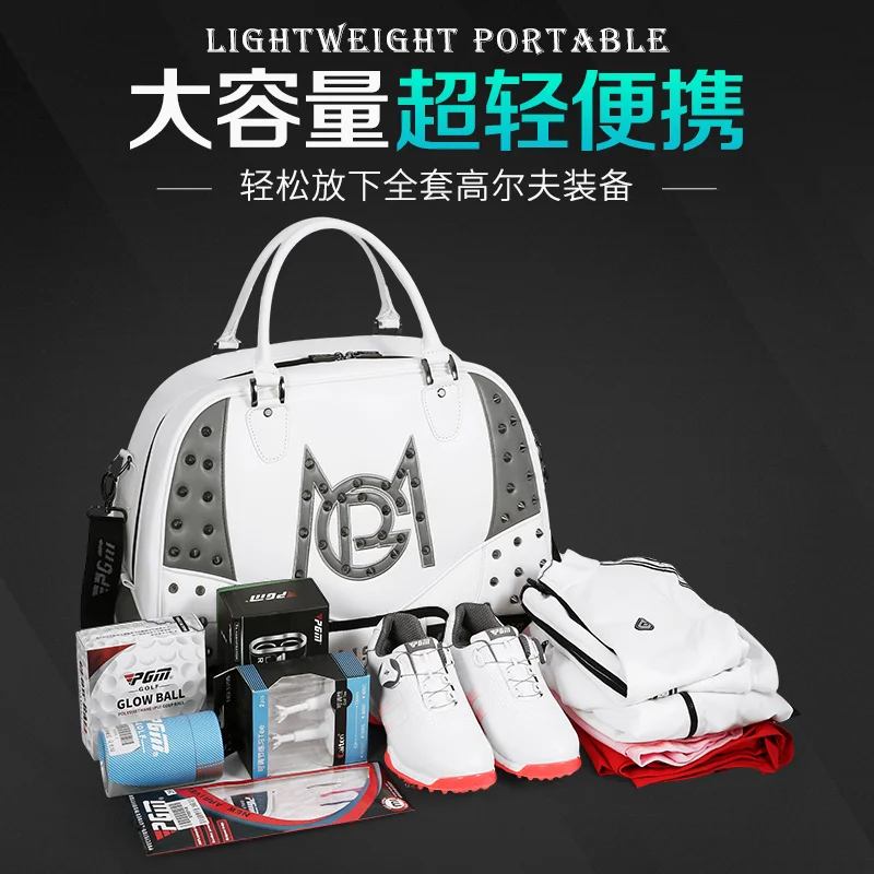 PGM Golf Clothing Bag Women's Waterproof Microfiber Leather Lady Large Capacity Portable Fashion Rivet Bag Independent Shoe Area