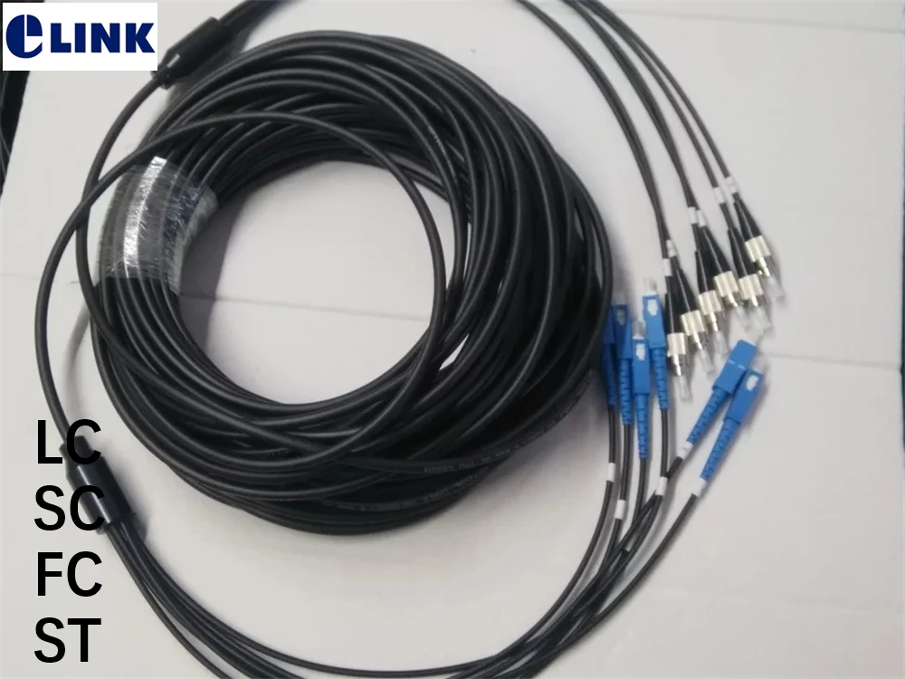 30M 6 cores TPU Fiber optic Patchcords waterproof LC SC FC Armored patch lead cable Outdoor SM FTTA jumper 6 fibers 5.0mm