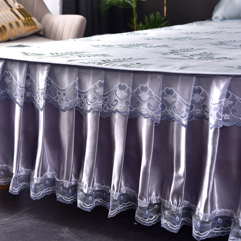 

Luxury Bed Ruffle Ice Silk Fabric Printed Purpler Hot Selling Bed Skirt Flat Sheet Single Double Size High Quality No Pillowcase