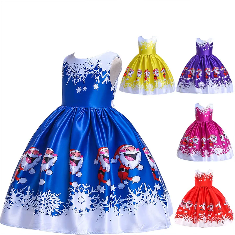 Детское рождественское платье Бальные платья с принтом Санта-Клауса Детский