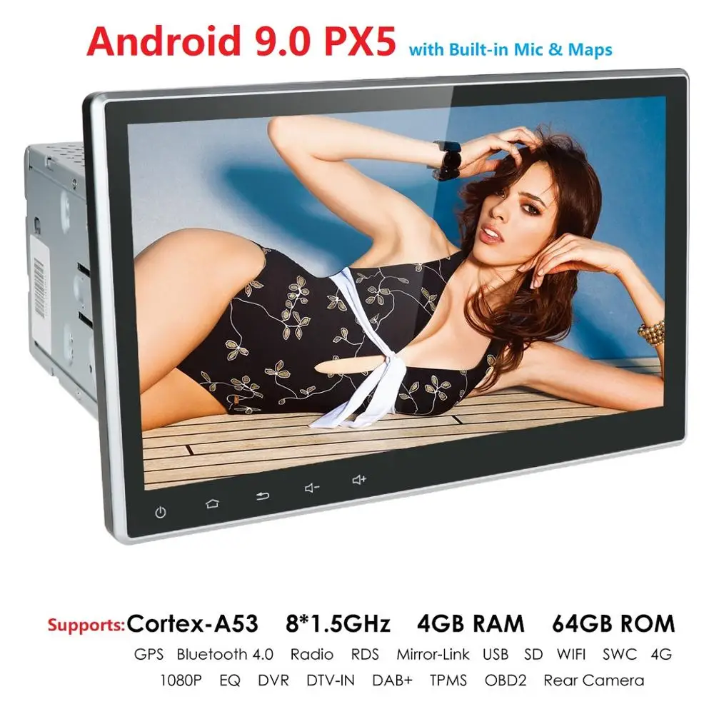 10," 2Din Android 9,0 универсальный автомобильный стерео радио gps навигация нет-DVD поддержка 4G wifi Bluetooth Зеркало Ссылка с 4 Гб+ 64 ГБ