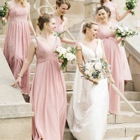 pink series bridesmaid dresses a line v neck spaghetti straps pleat floor length formal wedding party gowns custom made new