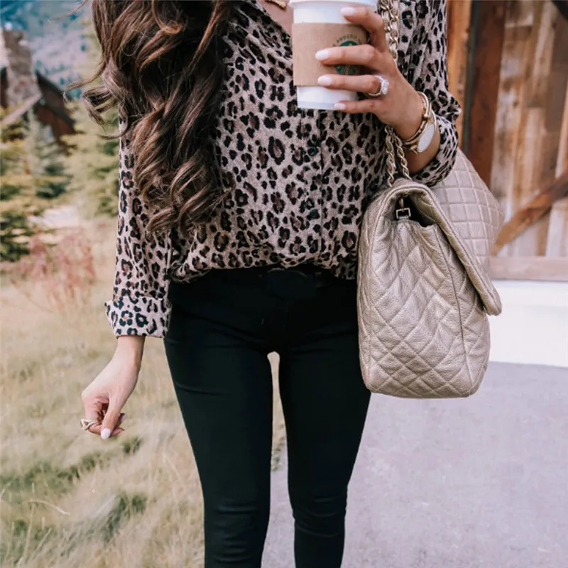 

2020 New Fashion Print Leopard Single Breasted Long Sleeve Blouse Women Turn Down Collar Loose Cardigan Streetwear Tops Shirt