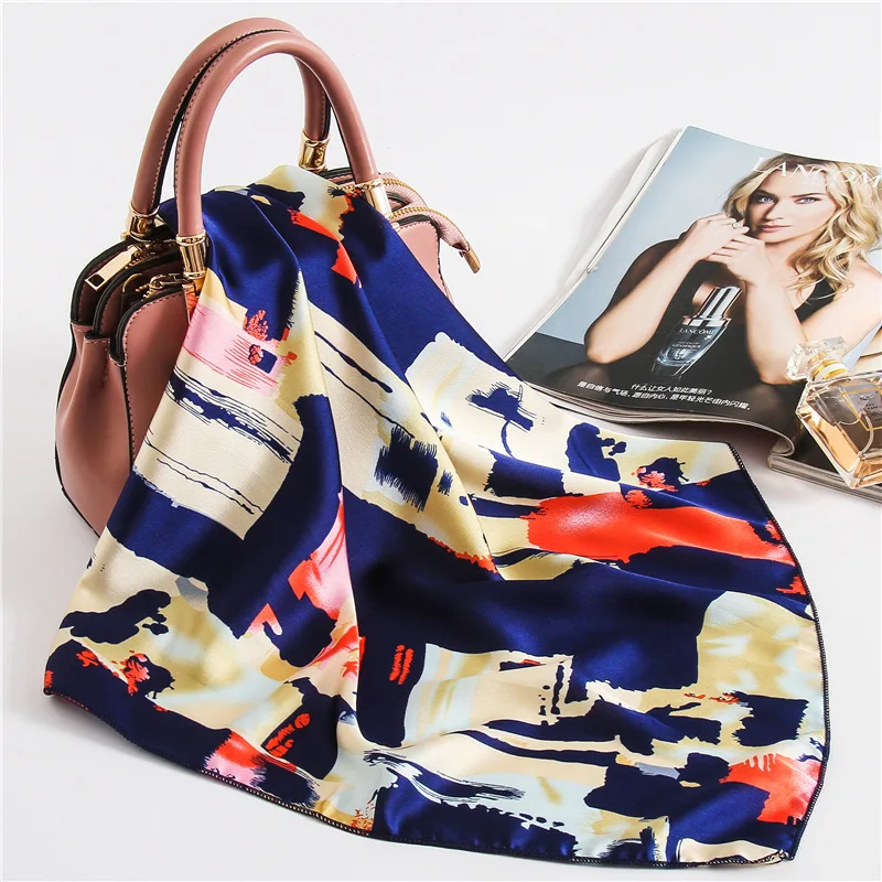 

New 2020 Lady Neck Scarf Silk Shawls Small Square Hair Band Bag Scarves 50*50cm Foulard Handkerchief Print Brand Women Bandana