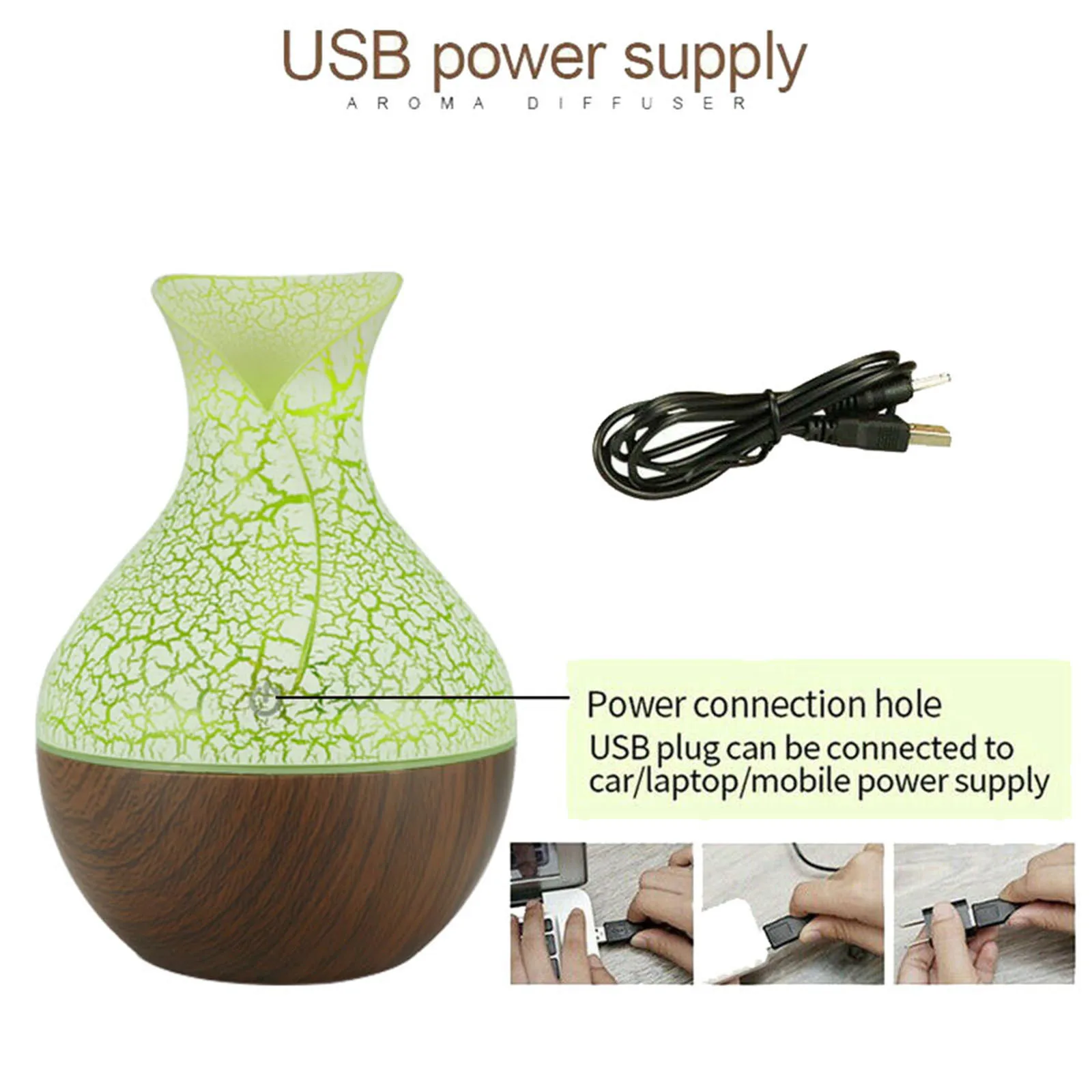@ 130ml Led Essential Oil Diffuser Humidifier Usb Aromatherapy Wood Grain Vase Aroma 7 Colors Lights For Home Lamp Electric | Дом и сад